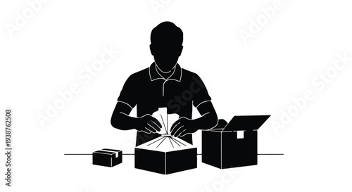 man opening cardboard box with surprise