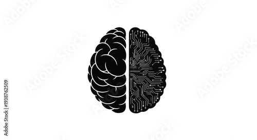 Split brain concept black illustration