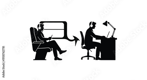 remote team collaboration concept with silhouette workers