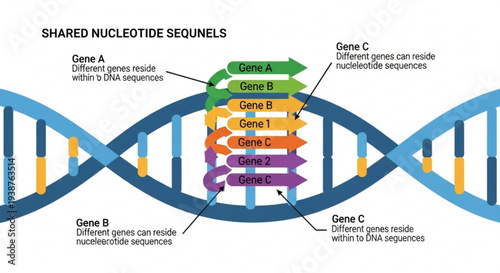 Dna double helix model with shared nucleotide sequences and gene variations