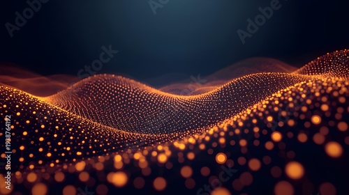 Luminous Dot Matrix Paths and Dynamic Depth Perspective on Dark Gradient are features of this futuristic big data visualization. Vector illustration.