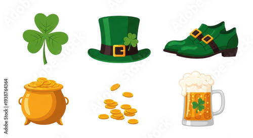 A collection of St. Patrick's Day icons on transparent background