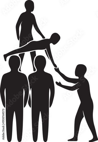 People team help icon black color. group support isolated background