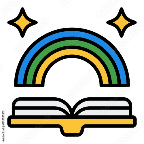 Fairy tale Filled Line Icon. Storytelling book symbol. Kids reading and daycare learning Filled Line Icon