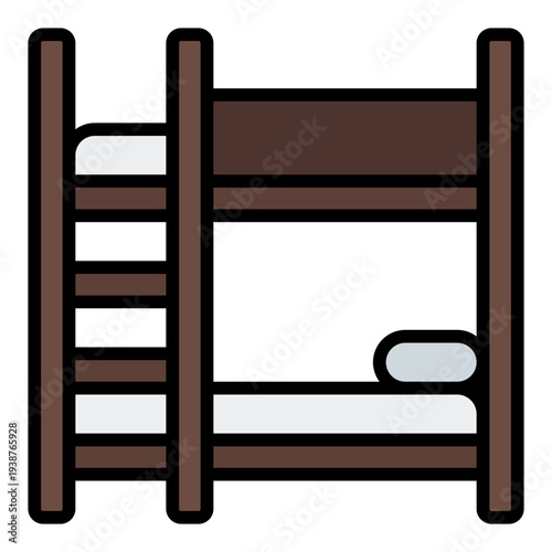 Bunk bed Filled Line Icon. Kids sleeping bed symbol. Nursery furniture and daycare Filled Line Icon