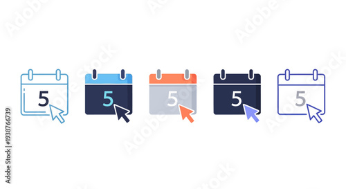 Calendar icons with cursor interactions displayed in a row on a white background