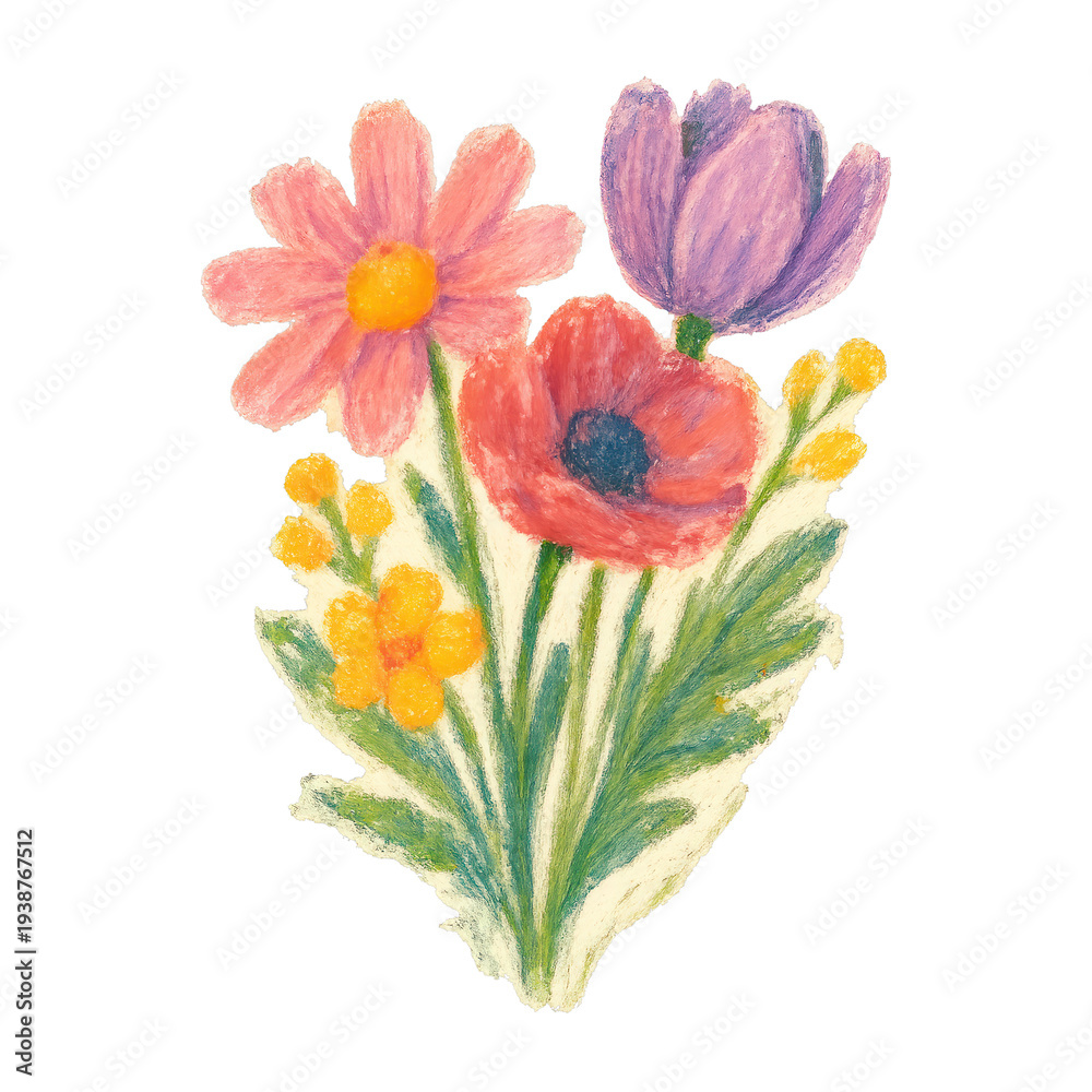 Naklejka premium PNG Colorful hand-drawn floral illustration.