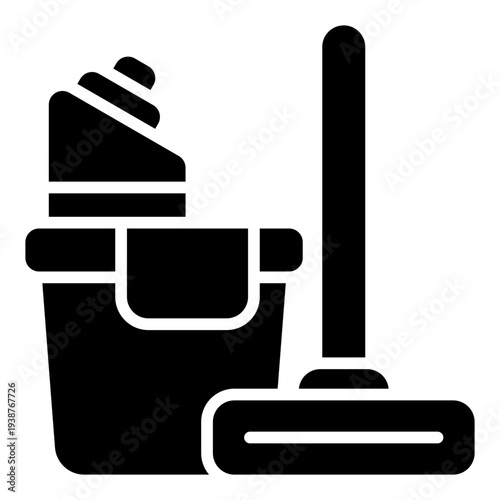 Cleaning tools glyph icon. Janitor equipment symbol. Maintenance worker and labour glyph icon