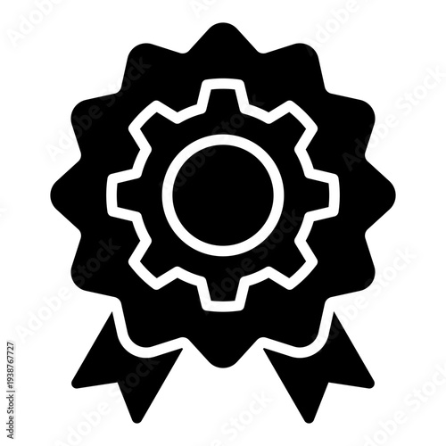 Badge glyph icon. Worker achievement symbol. Labour day recognition and award glyph icon