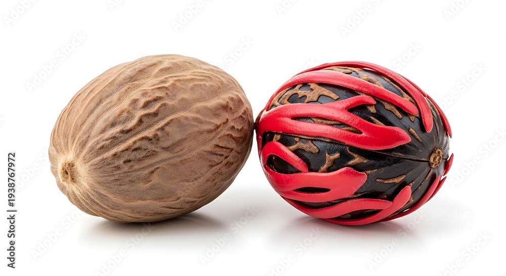 Fototapeta premium Chocolate easter egg shaped like a brown walnut ball with a rubber band and thread texture isolated on a white background close up