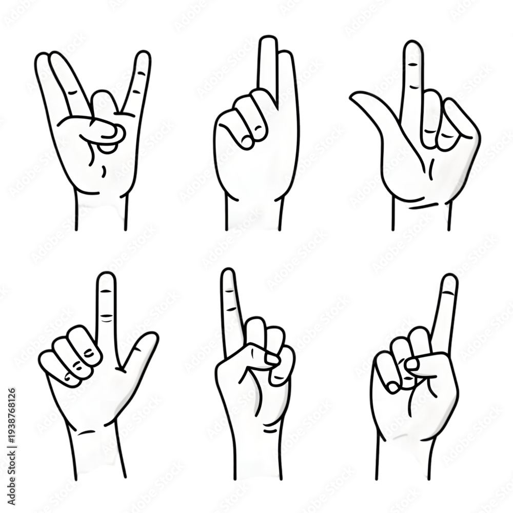 Fototapeta premium Hands showing different finger positions isolated on transparent background.