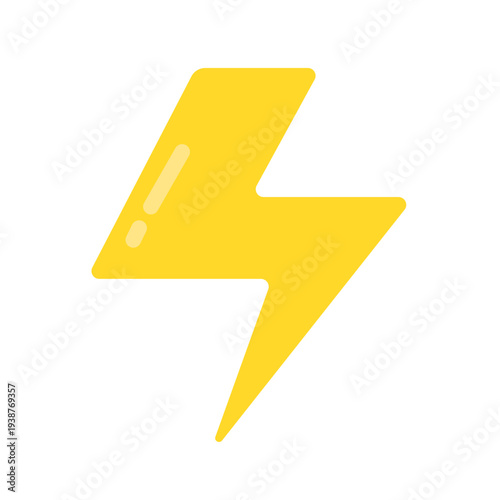 Yellow lightning bolt icon, a symbolic representation of energy and power, viewed from a straightforward perspective as a graphic element.