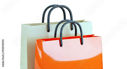 Two Shopping Bags: Orange and Kraft Paper