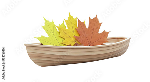 Wooden Boat with Autumn Leaves