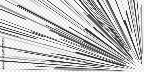 Black and white radial speed lines with classic comic book burst effects. Vector manga background with concentration rays, superhero power sparks and vintage pop art impact screentones.