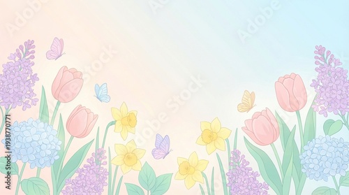 Spring Floral Background Blooming Flowers And Fres