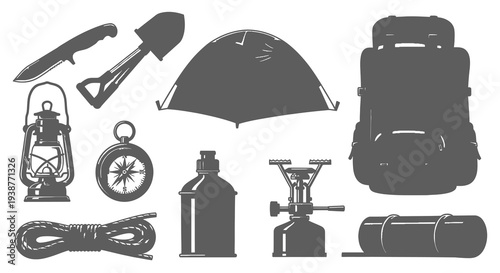 Adventure Camping Equipment and Outdoor Survival Gear Collection