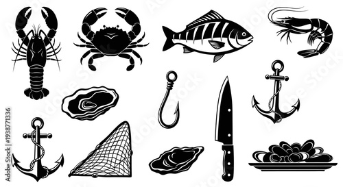 Fresh Seafood Products and Marine Fishing Industry Elements