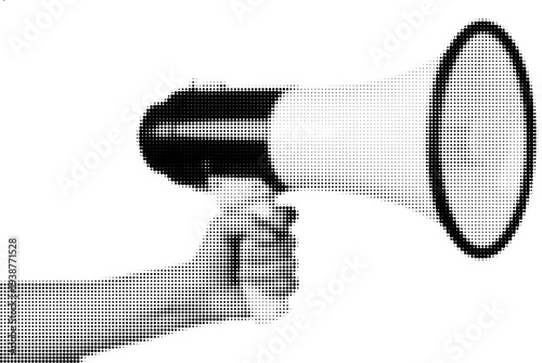 Megaphone Communication: A close-up shot of a human hand firmly gripping a megaphone, signifying clear and direct communication and spreading a loud message.