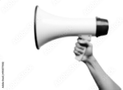 Speak Up: A graphic capturing a hand firmly gripping a megaphone, ready to amplify the voice and message. A symbol of communication and influence.