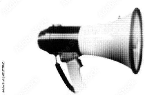 Loudspeaker : An iconic loudspeaker, rendered in monochrome. It is a symbol of announcement, direction, and communication.