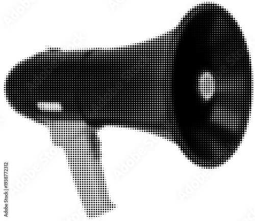 Amplifying the Message: A sleek, modern megaphone, rendered in a monochrome dot pattern, symbolizes the power of communication, broadcasting a message with clarity and impact. 