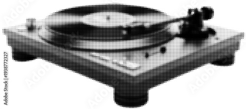 Vintage Vinyl Player: An elegant vinyl record player sits ready, its needle poised to bring back the nostalgia with the smooth rotation of the black disc, with music notes and rhythm.
