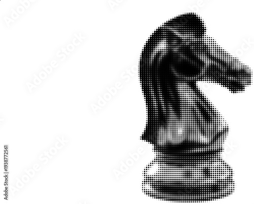 Chess Knight in Monochrome: A detailed monochrome rendering of a chess knight piece, capturing the intricacies of its design, set against a classic monochrome backdrop.