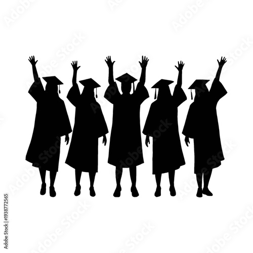 Silhouette of Graduates Celebrating and Throwing Caps in the Air
