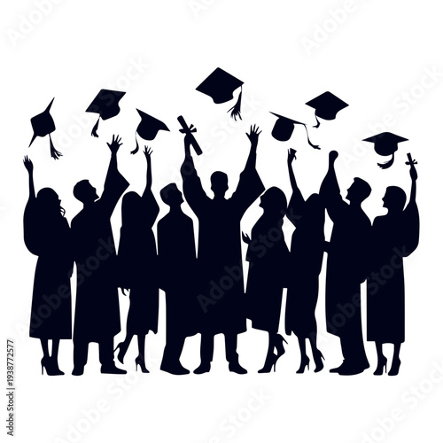 Silhouette of Graduates Celebrating and Throwing Caps in the Air