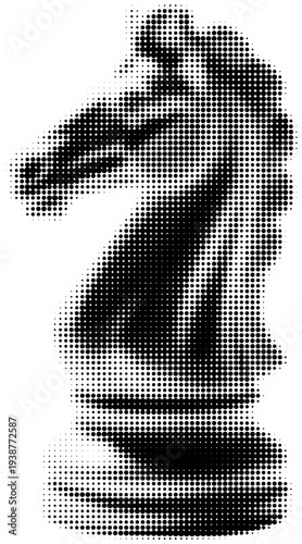 Chess Knight: A minimalist artistic rendering of a chess knight piece, its silhouette defined by a pattern of dots. A symbol of strategy, intellect, and calculated moves.