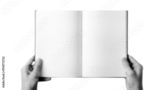 Holding an Open Book: A simple monochrome scene featuring hands gently holding an open book, inviting contemplation, and promising a world of stories to explore.