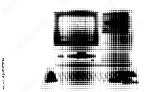 Vintage Computer in Monochrome: A classic, monochrome rendering of an old computer. It's a nostalgic representation of early technology. 