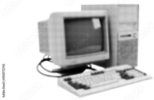 Vintage Computer: A classic monochrome image showcases an older computer setup, complete with a monitor, keyboard, and tower, evoking a sense of nostalgia for computing history.