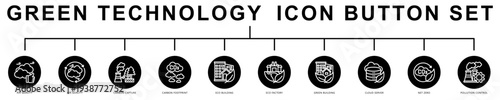 Green Technology icon button icons set. contain air purifier, battery storage, carbon footprint, recycling, mobility and more. Vector for modern concept, print, UI, UX kit, web and app development.
