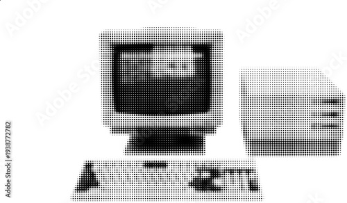 Classic Computer Setup: A nostalgic glimpse into the past, this image features a vintage computer setup, including a monitor, keyboard, and processing unit.