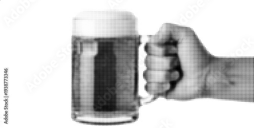 Icy Beer Mug Grip: A hand firmly grips a frosty beer mug, its condensation signaling a crisp, cold drink perfect for cooling off on a hot day.