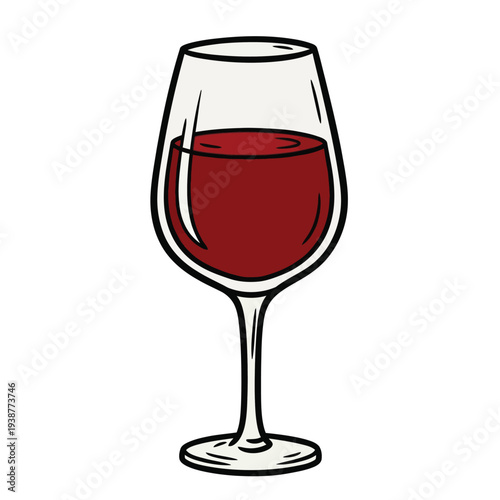 A glass of red wine sits on a white background.