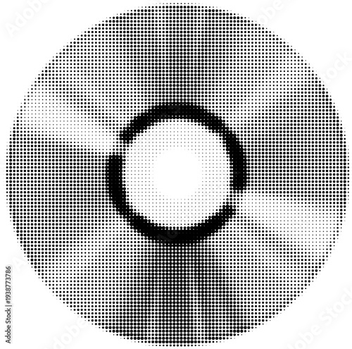 Abstract Geometric Pattern: A minimalist design featuring a circular shape composed of a halftone pattern, creating a striking visual texture.