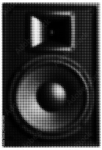 Sound Symphony: An artistic display of a black and white audio speaker, highlighting the essential elements of music.