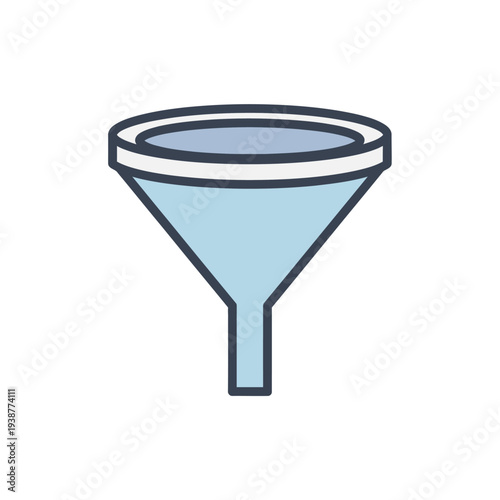 A blue funnel is shown against a white background with a blue liquid inside.