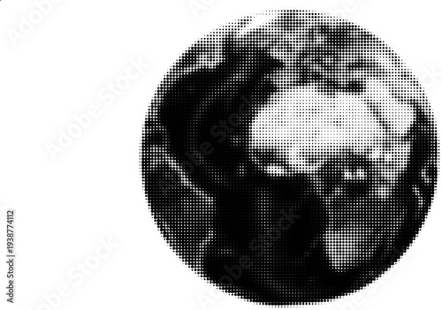 Globe Earth Perspective: A monochromatic depiction of Earth, showcasing the globe from a unique viewpoint, highlighting continents and oceans. 