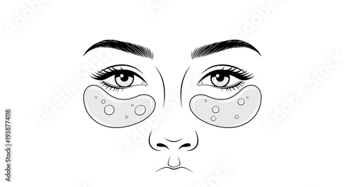 Minimalist line art illustration depicting a face with cosmetic under-eye patches for beauty care