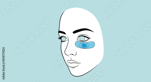 Minimalist illustration of a serene woman receiving beauty treatment for under-eye care