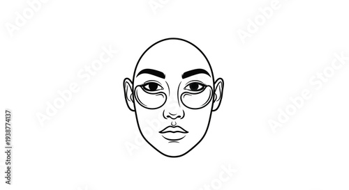 Minimalist line art illustration of a serene face with revitalizing under-eye patches for modern