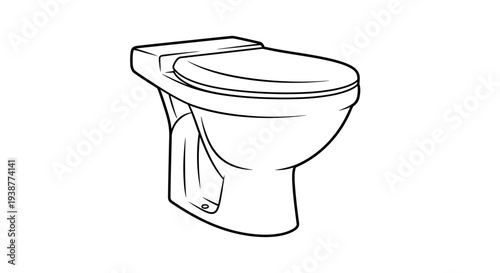 Clean line art illustration of a modern toilet bowl with closed lid, ready for bathroom design