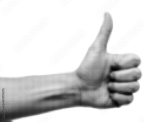 Thumbs Up Approval: An abstract monochrome depiction of a human hand giving a thumbs-up gesture, symbolizing agreement, approval, and positive feedback. This iconic sign speaks volumes.