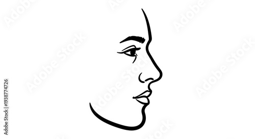 Minimalist black line art illustration of a human face in profile against a clean white background