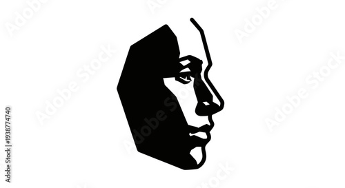 Striking minimalist monochrome artwork depicting a contemplative facial profile with geometric