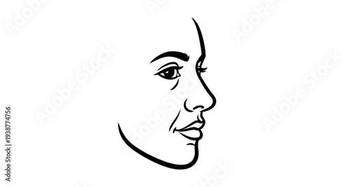 Elegant monochrome profile illustration capturing the subtle grace of a woman's facial contours